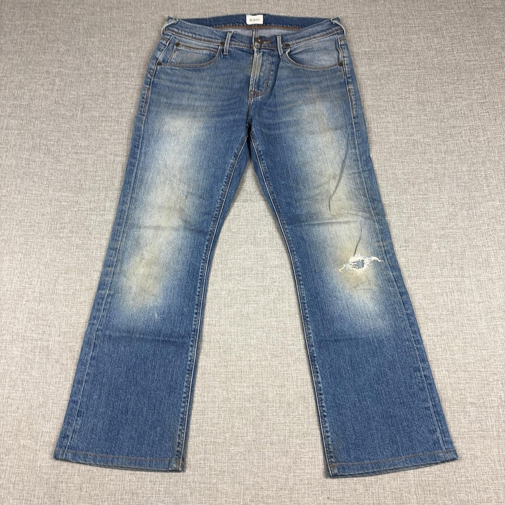 Hudson Jeans Mens 30x28 Blue Medium Wash Regular Bootcut Distressed Denim Pants
